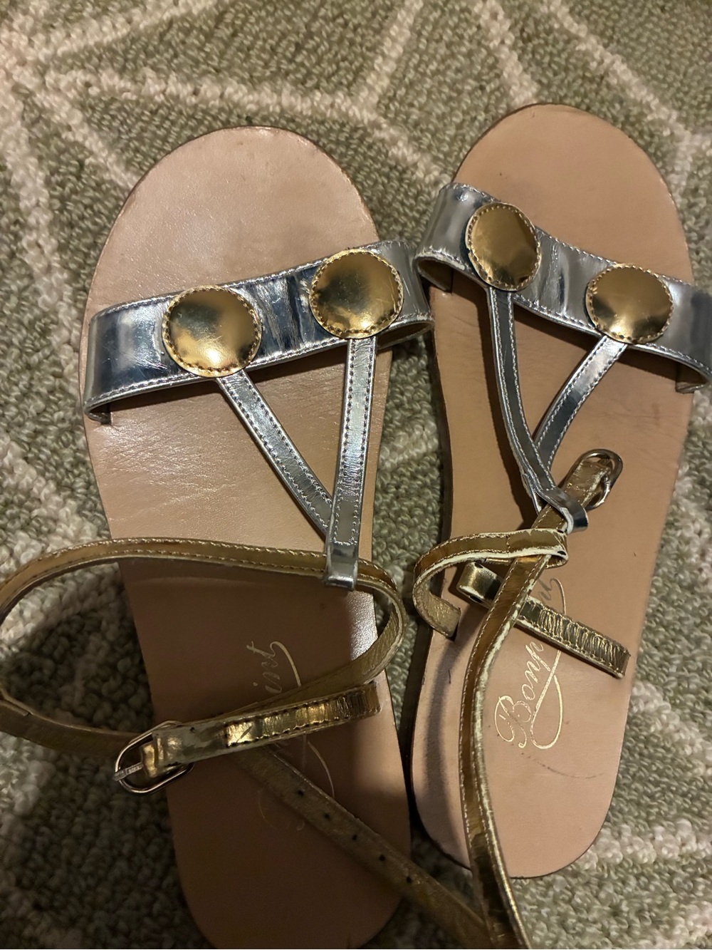 Bonpoint Metallic Gold and Silver T-Strap Sandals for Kids